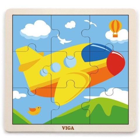 VIGA Poręczne Drewniane Puzzle Samolot 9 elementów