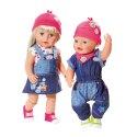 Jeansowy kombinezon z czapką i bucikami dla lalki Baby Born 43 cm