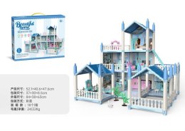 3-piętrowy domek dla lalek Prezent dla dziewczynek 6+ Niebieska willa z wyposażeniem