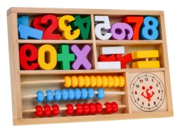 Drewniany zestaw 3w1 do nauki matematyki i zegara dla dzieci
