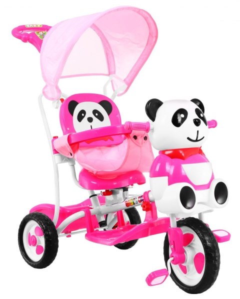 3-kołowy Rowerek dla dzieci Panda Różowy + Dźwięki + Daszek + Barierka + Podnóżek + Rączka + Schowek