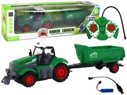 Zdalnie Sterowany Ciągnik Traktor R/C z Przyczepą 1:24 Światła Zielony