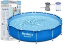 Basen Ogrodowy Stelażowy Z Pompą Niebieski 366x76 cm Zestaw Bestway 56681