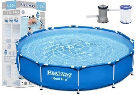 Basen Ogrodowy Stelażowy Z Pompą Niebieski 366x76 cm Zestaw Bestway 56681