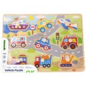 TOOKY TOY Drewniane Puzzle Transport Pojazdy z Pinezkami Do Dopasowania