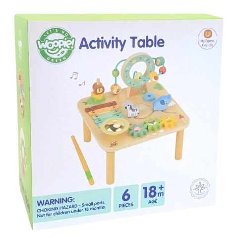 WOOPIE GREEN Drewniany Stolik Edukacyjny Muzyczny Labirynt Sensoryczny 5W1