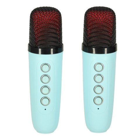 Zestaw do karaoke głośnik Bluetooth 2 mikrofony USB LED 10W niebieski