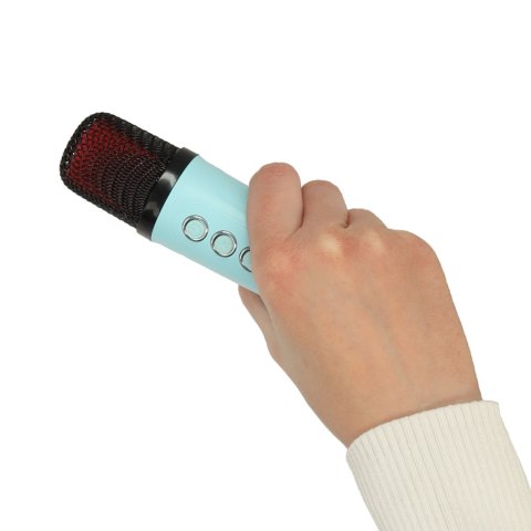 Zestaw do karaoke głośnik Bluetooth 2 mikrofony USB LED 10W niebieski