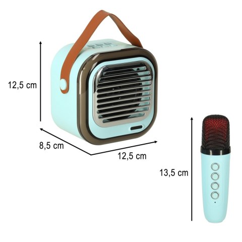 Zestaw do karaoke głośnik Bluetooth 2 mikrofony USB LED 10W niebieski