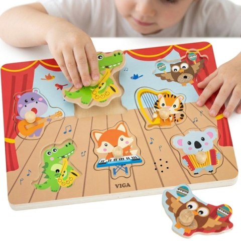 VIGA Puzzle Dźwiękowe Dopasuj Muzykujące Zwierzęta
